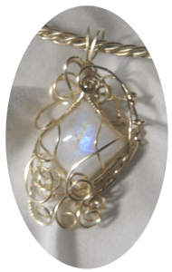 Wire wrapped moonstone on twisted wire collar