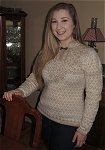 Dale Bogstad inspired hand knitted
sweater made using Abbie's Pauper Sweater pattern. Pattern is available for purchase, $12.